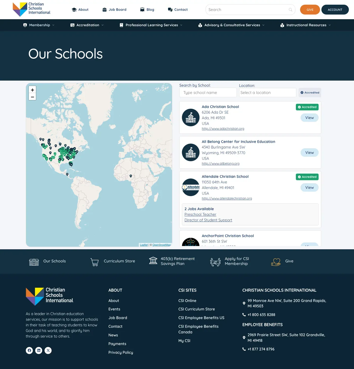 Christian Schools International — interactive school directory map page