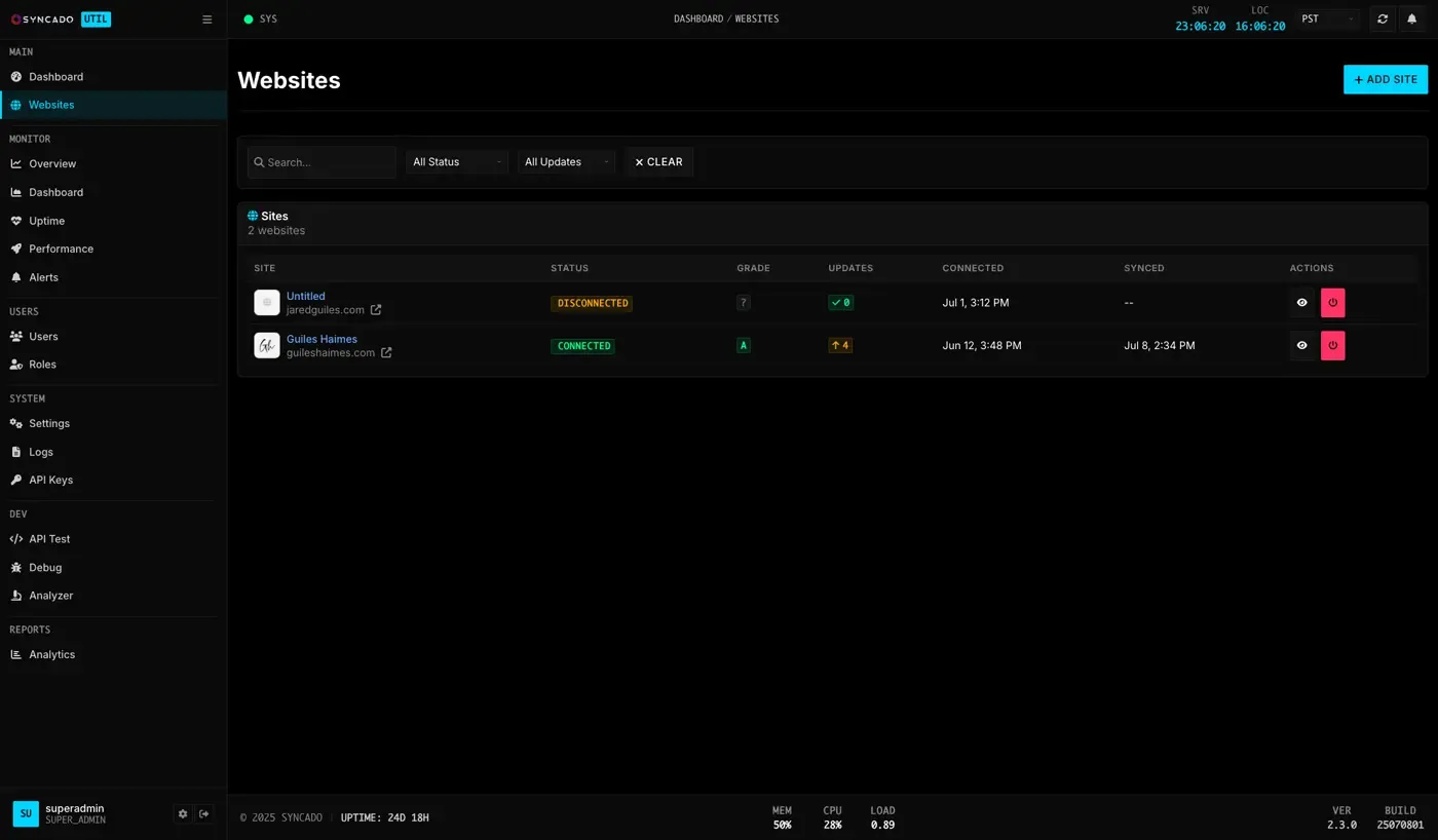 Syncado website, as it is live