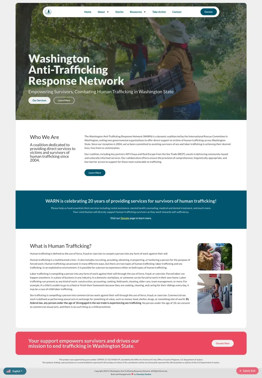 Washington Anti-Trafficking Response Network website, as it is live