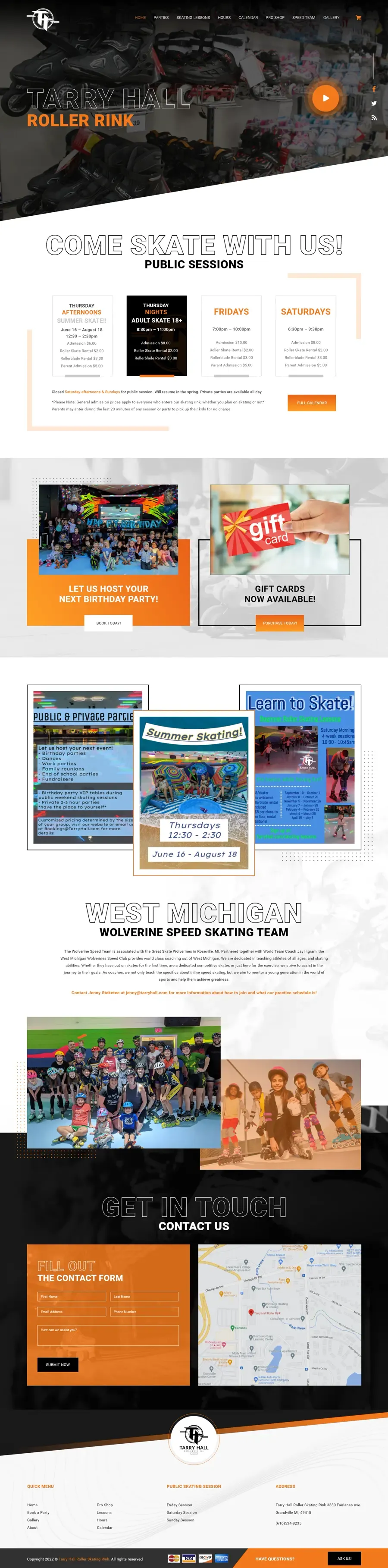Tarry Hall Roller Skating Rink website, as it is live